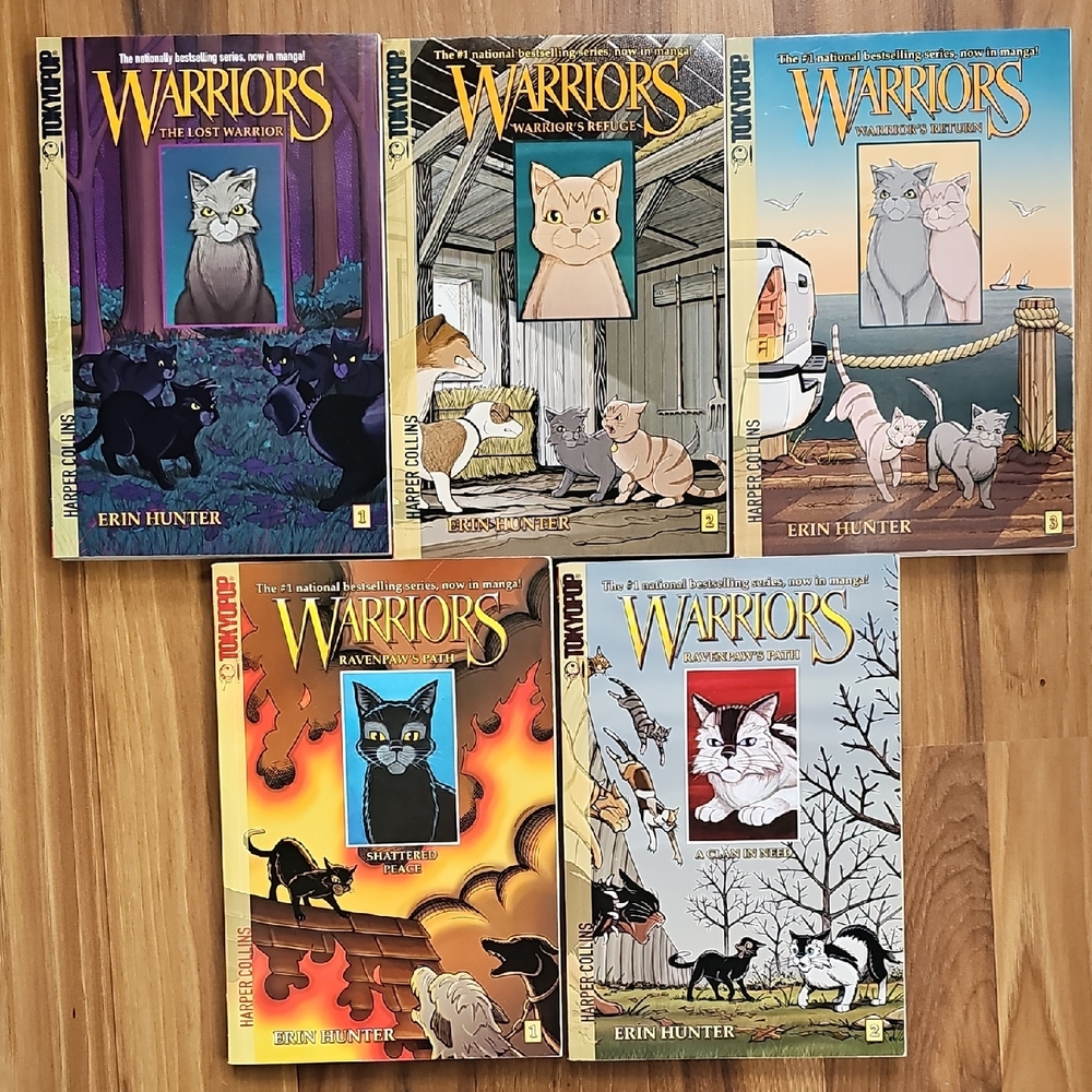 Warriors Lot Of 5 Paperback Books by Erin Hunter, Cats, Manga